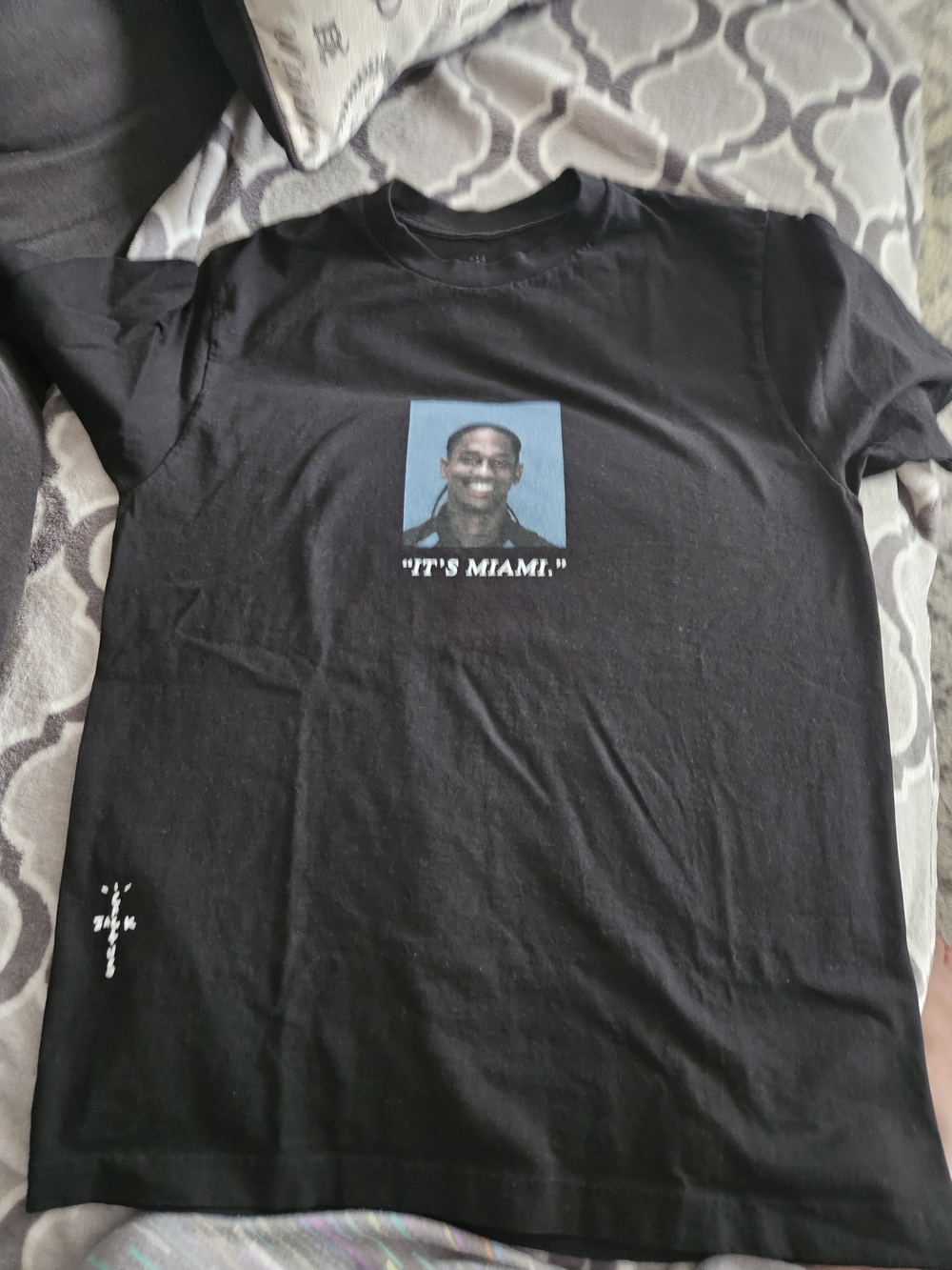 Black Short-Sleeve Graphic Tee with Center Photo Print